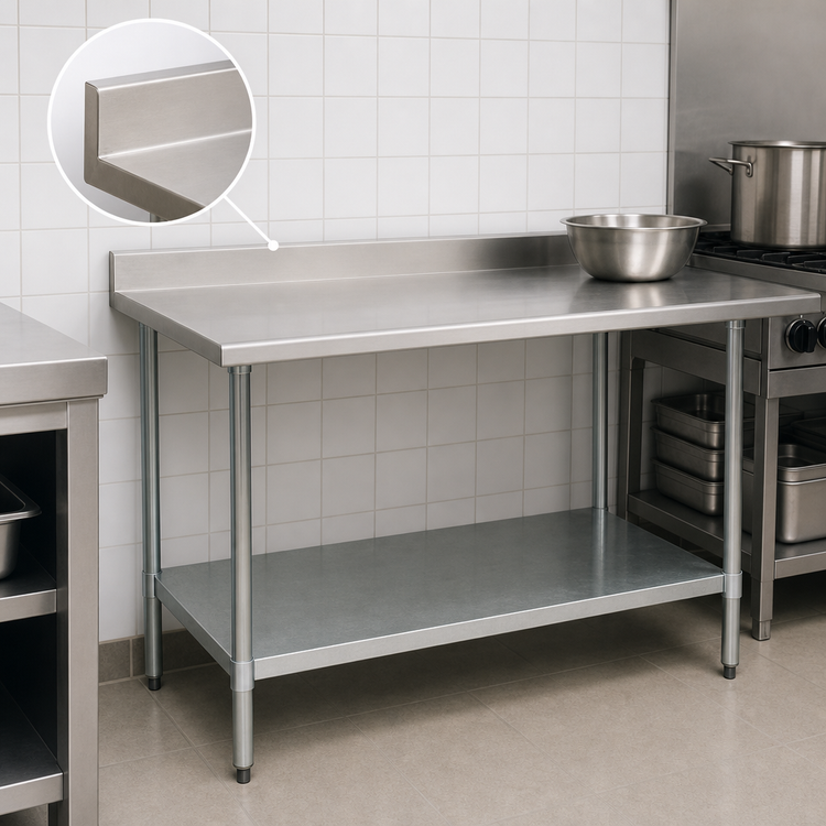 Product image #4 for Eagle Group BlendPort Budget Series 84-Inch x 30-Inch 430 Stainless Steel Work Table with 4-1/2-Inch Backsplash and Galvanized Undershelf