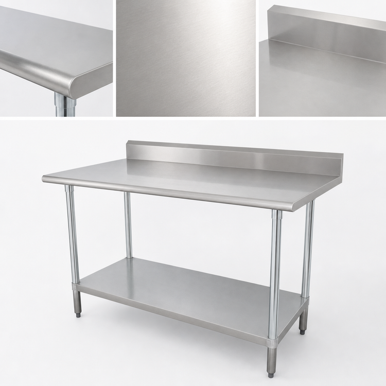 Product image #4 for Advance Tabco Special Value 84-Inch x 24-Inch 430 Stainless Steel Work Table with 5-Inch Backsplash and Adjustable Undershelf