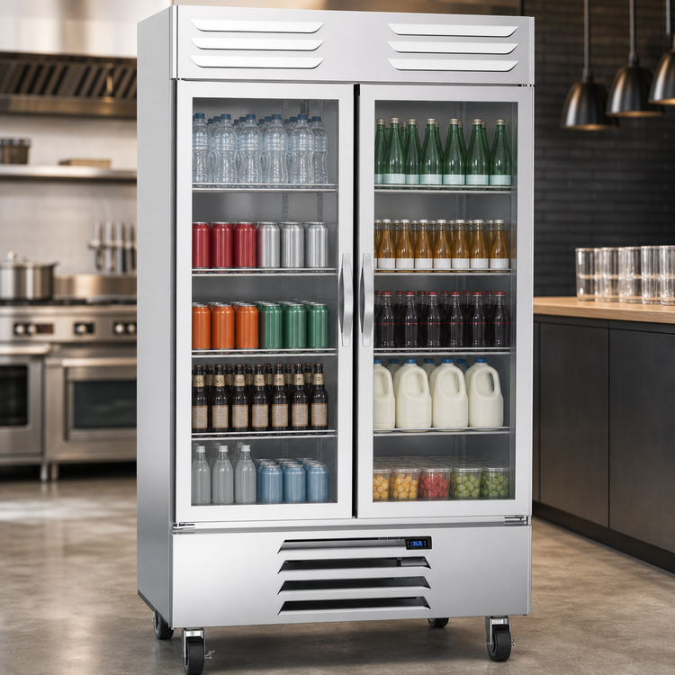 Product image #4 for Beverage-Air Vista® Series Two-Section Bottom-Mount Self-Contained Glass Door Reach-In Refrigerator, 44 Cu. Ft.