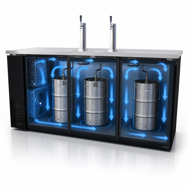 Product image #4 for Migali Competitor Series® 72.8-Inch Three-Section Direct Draw Beer Cooler, Flat Top, 3 Half-Barrel Keg Capacity