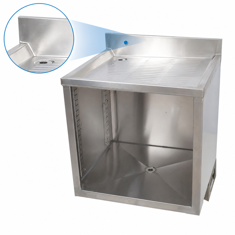 Product image #4 for BK Resources 24-Inch Stainless Steel Underbar Glass Rack Unit with Drainboard Top and Open Front Base