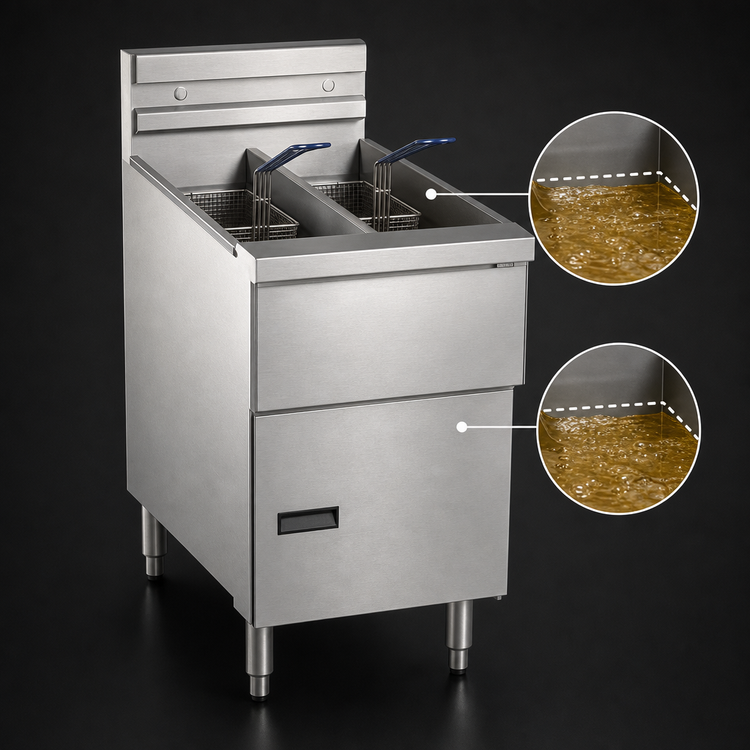 Product image #4 for Pitco Solstice SE14T Electric Floor Model Commercial Deep Fryer with Split Frypot, Dual 20-25 lb Tanks, 17 kW
