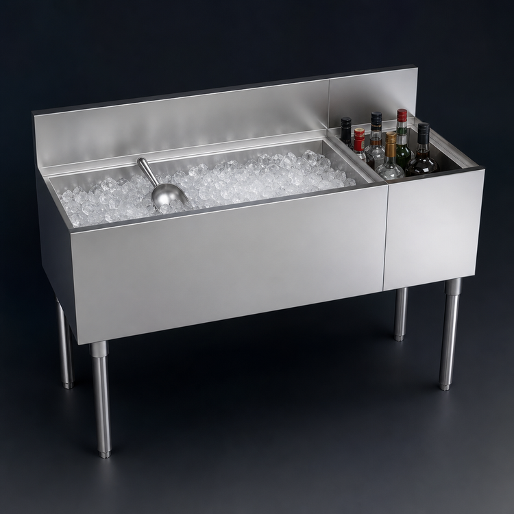 Product image #4 for Krowne Royal Series 48" Underbar Combination Ice Bin with 10-Circuit Cold Plate, Left Ice Bin and Right Bottle Well