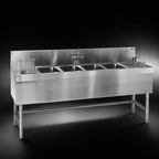 Thumbnail image #4 for Eagle Group Spec-Bar B8RL-4-19 Four-Compartment Underbar Sink Unit with Left and Right Drainboards, 96W x 19D x 37H, 8" Backsplash