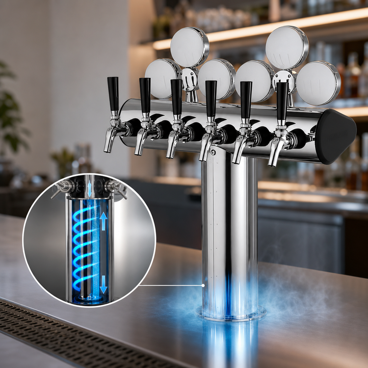 Product image #4 for Perlick Illuminated Winged Tee Countertop Glycol-Cooled Beer Draft Tower, Stainless Steel, 120V