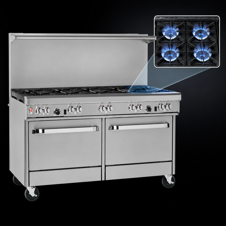 Product image #4 for Southbend Ultimate 60-Inch Gas Restaurant Range with 8 Burners, 2 Cabinets, and Hi-Shelf Backriser