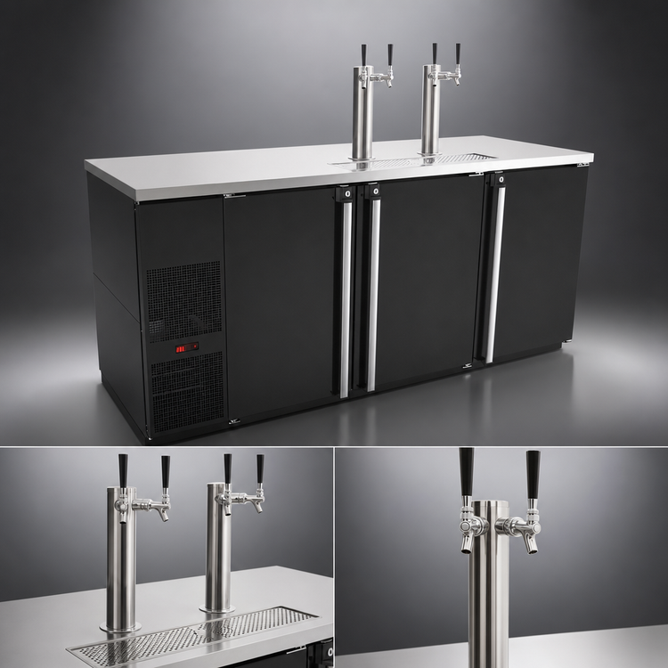 Product image #4 for Pro-Line E-Series Three-Section Direct Draw Beer Cooler, 4-Keg, 80-Inch, Black