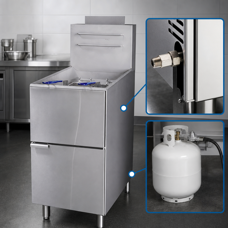 Product image #4 for Serv-Ware SGF-40L 40 lb 3-Tube Liquid Propane Gas Fryer
