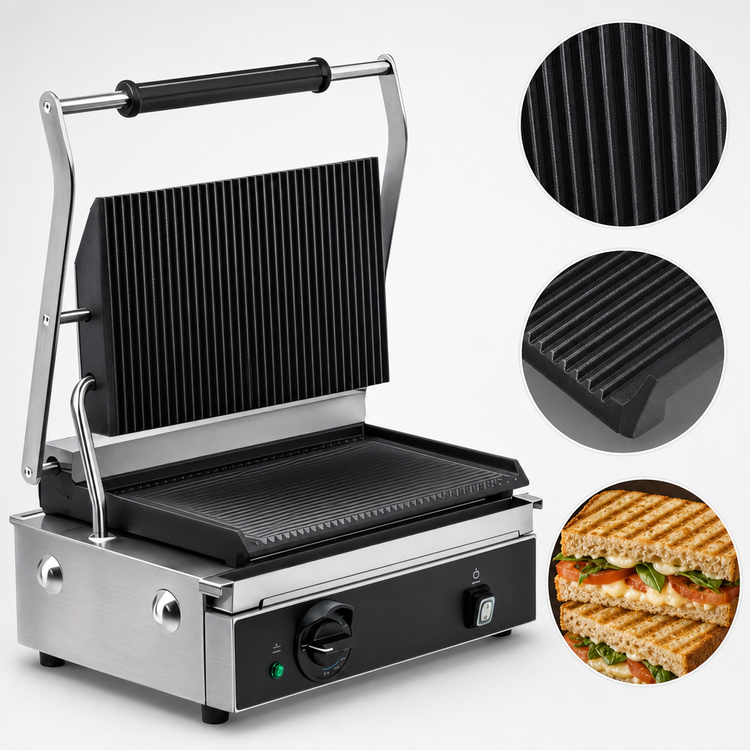 Product image #5 for Vollrath Countertop Commercial Panini Sandwich Grill with Cast-Iron Grooved Plates, 120V