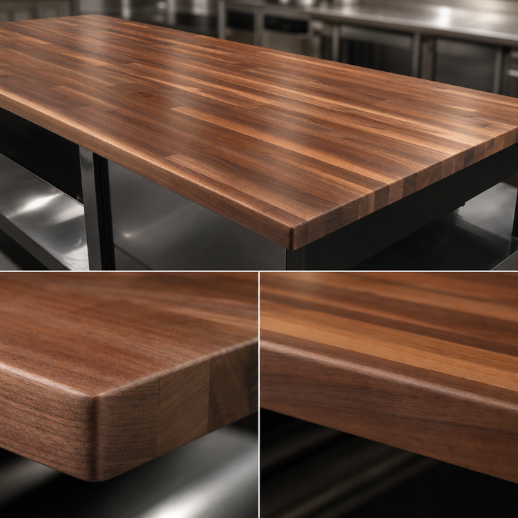 Product image #4 for John Boos Boos Block American Black Walnut Blended Edge Grain Kitchen Countertop, 120" x 42" x 1-1/2", Varnique Finish