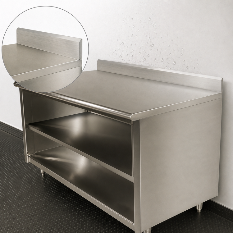 Product image #4 for Advance Tabco Special Value Series 48"W x 24"D 16-Gauge 304 Stainless Steel Underbar Work Table with 5" Backsplash and Mid Shelf