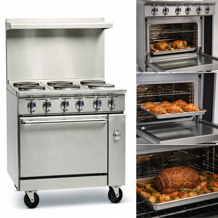 Product image #4 for Imperial Pro Series 36-Inch Electric Restaurant Range with 6 Round Elements, Solid Top, and Convection Oven
