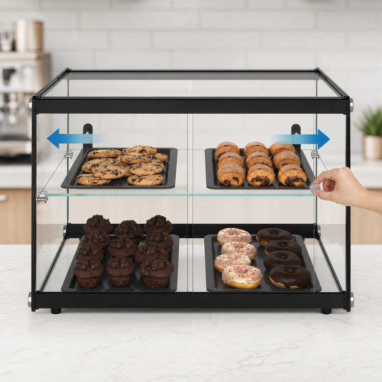 Product image #5 for KoolMore 22-Inch Countertop Tiered Pastry Display Case with Sliding Glass Doors and Shelf, Black