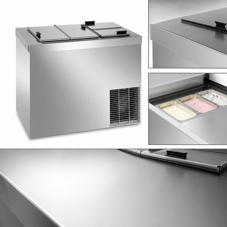 Product image #4 for Master-Bilt All-Stainless Self-Contained Ice Cream Dipping Cabinet Chest Freezer, 8 Top / 5 Storage 3-Gallon Tubs, 115V
