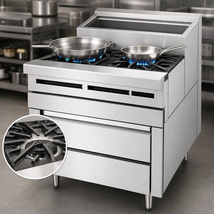 Product image #4 for Jade Range Titan JMSS-04-T-48 48" Gas Sauté Station with 4 Open Burners and Refrigerated Cold Rail