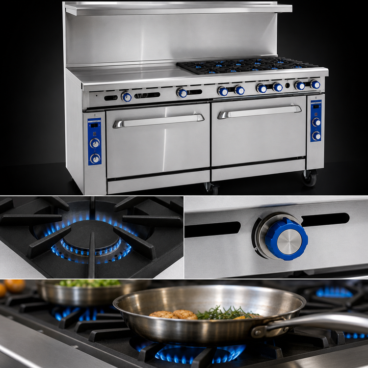 Product image #4 for Imperial Pro Series 72-Inch Gas Restaurant Range with 12 Open Burners and 2 Convection Ovens