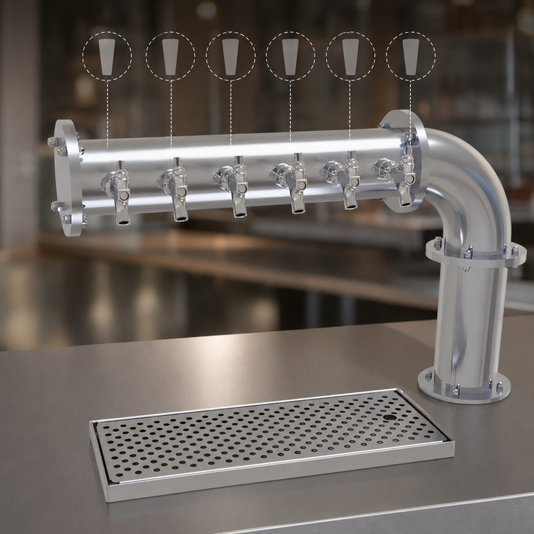 Product image #4 for Glastender Pipe Cantilever Draft Dispensing Tower, Countertop, 6-Faucet, Glycol-Cooled, Stainless Steel