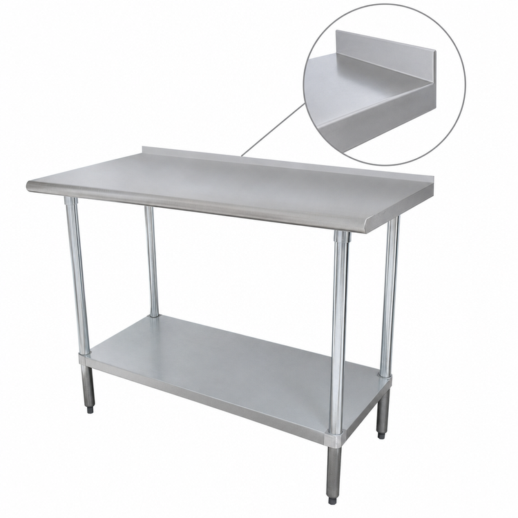 Product image #4 for Advance Tabco 84 Inch x 30 Inch 16 Gauge 430 Stainless Steel Work Table with 1-1/2 Inch Rear Up-Turn and Galvanized Undershelf
