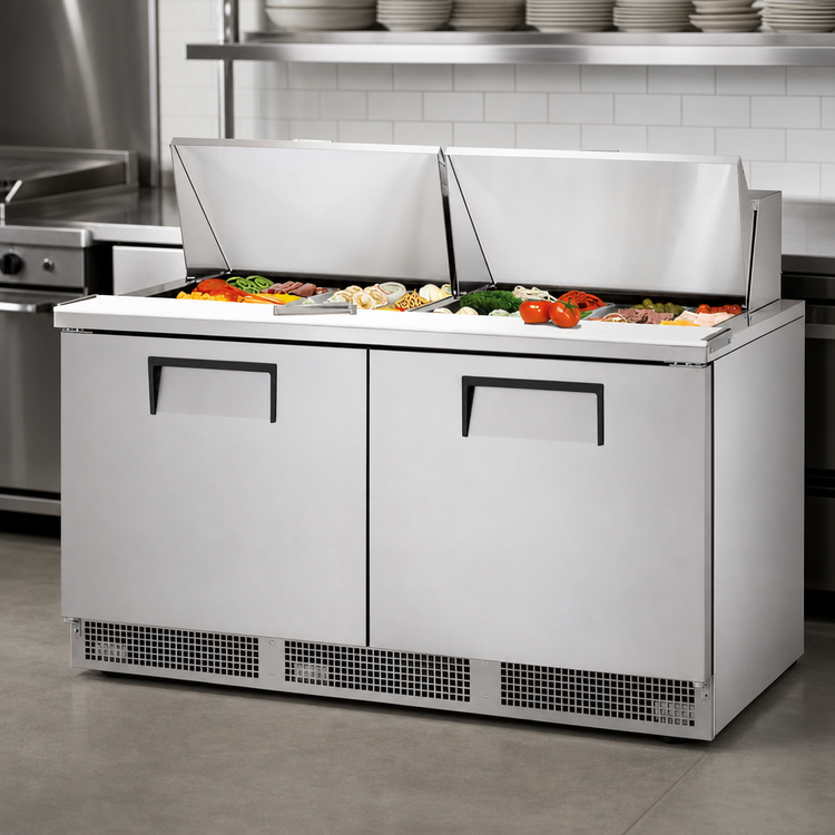 Product image #4 for True 64 1/8-Inch 2-Section Sandwich/Salad Prep Table with Insulated Hood, 24-Pan Top, and Rear-Mounted Self-Contained Refrigeration