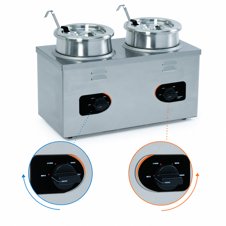 Product image #4 for Nemco 6120A-CW Countertop Twin-Well Cooker/Warmer, 4 Quart, Wet Operation, Stainless Steel, 120V