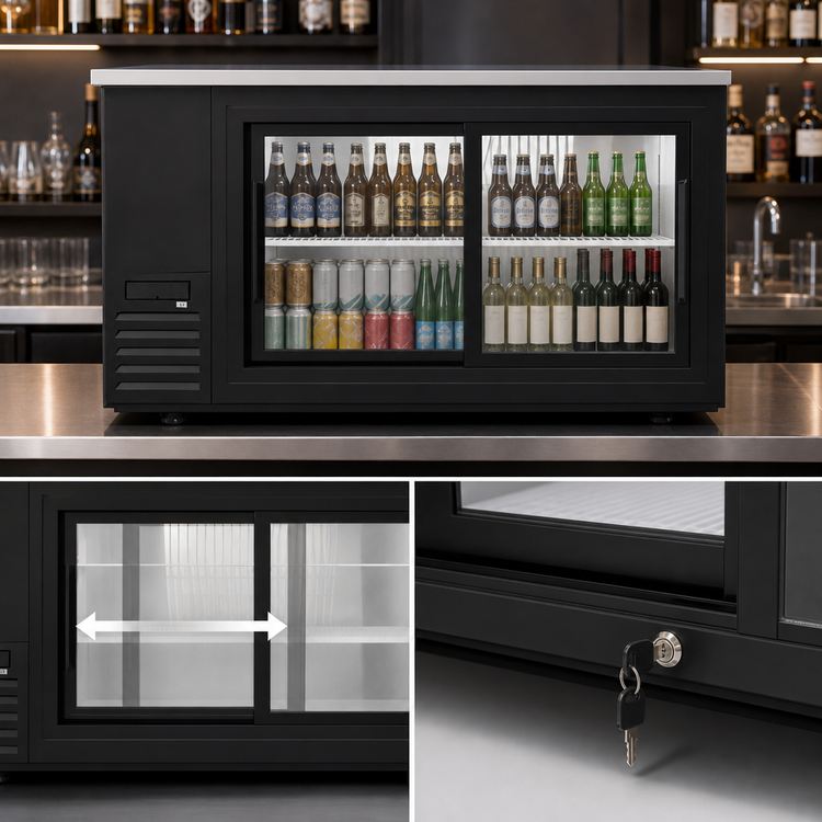 Product image #4 for Atosa Shallow Depth Two-Section Back Bar Cooler with Sliding Glass Doors, 18.6 Cu. Ft.