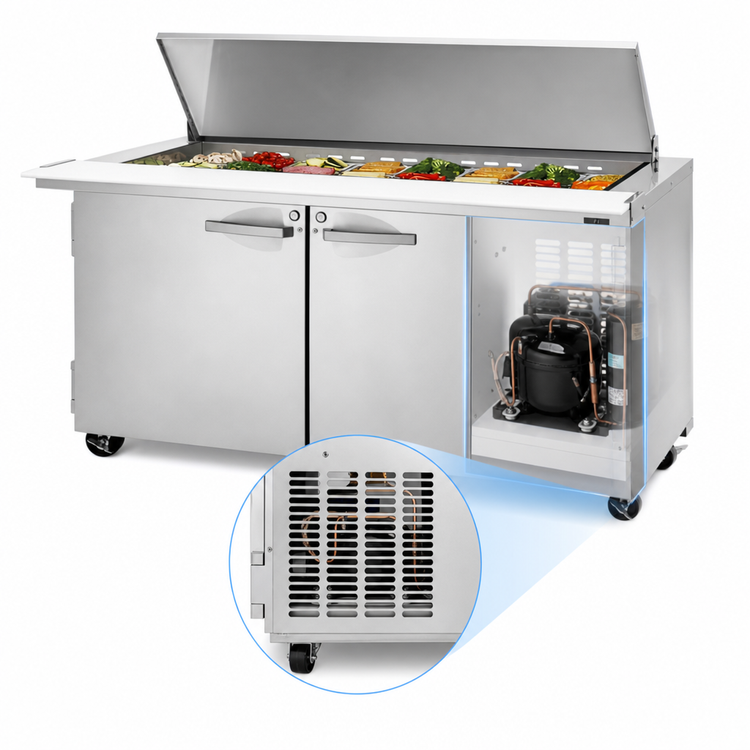 Product image #4 for Turbo Air PRO Series 60-Inch Two-Section Mega Top Sandwich/Salad Prep Table with Flat Lid and 24-Pan Opening