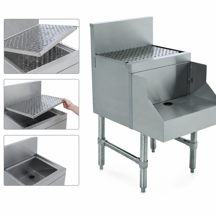Product image #4 for Advance Tabco Prestige 18-Inch Stainless Steel Freestanding Blender Station with Drainboard Top and Recessed Shelf
