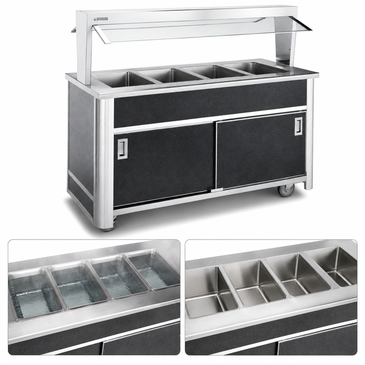 Product image #4 for Atlas Metal BLH-4-BU Mobile Buffet Style Hot Food Serving Counter with 4 Wells