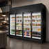 Thumbnail image #4 for True 4-Section Hinged Glass Door Refrigerated Merchandiser, Black Exterior/White Interior, Self-Contained, 154.4 Cu. Ft.