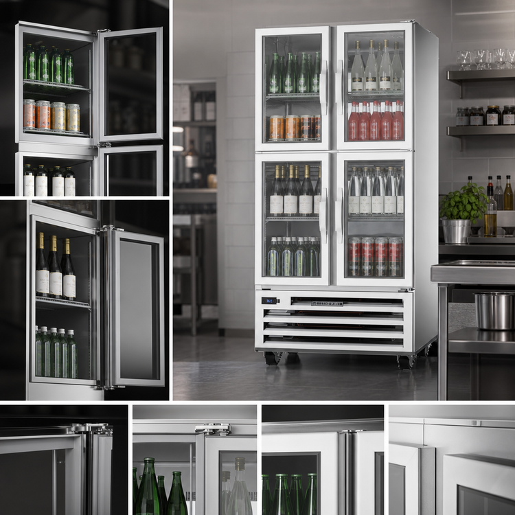 Product image #4 for Beverage-Air RID18HC-HG Pass-Thru Reach-In Refrigerator, 18.38 Cu. Ft., 4 Half-Glass Hinged Doors, Bottom-Mount Self-Contained