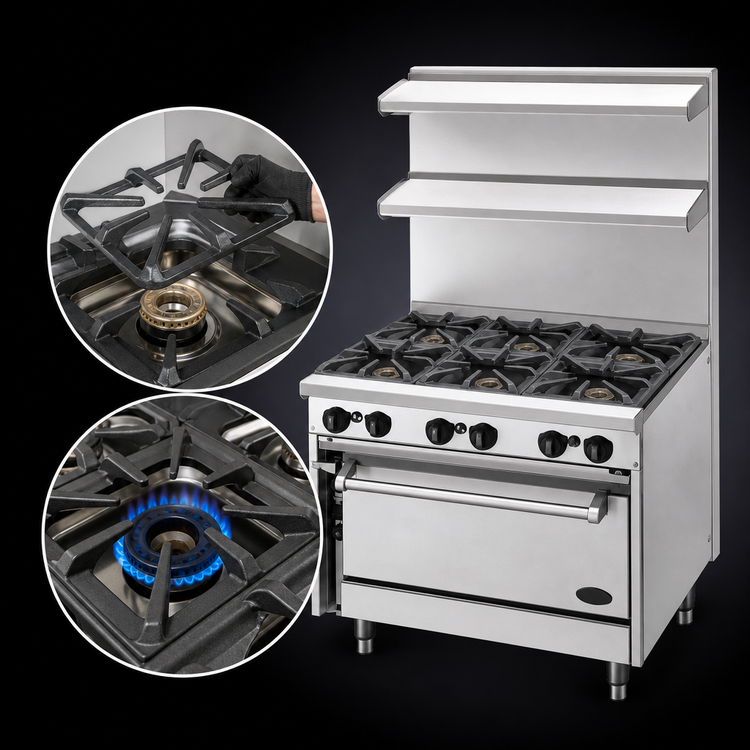 Product image #4 for Jade Bistro 36-Inch Heavy-Duty Gas Restaurant Range with 6 Open Burners and Cabinet Base