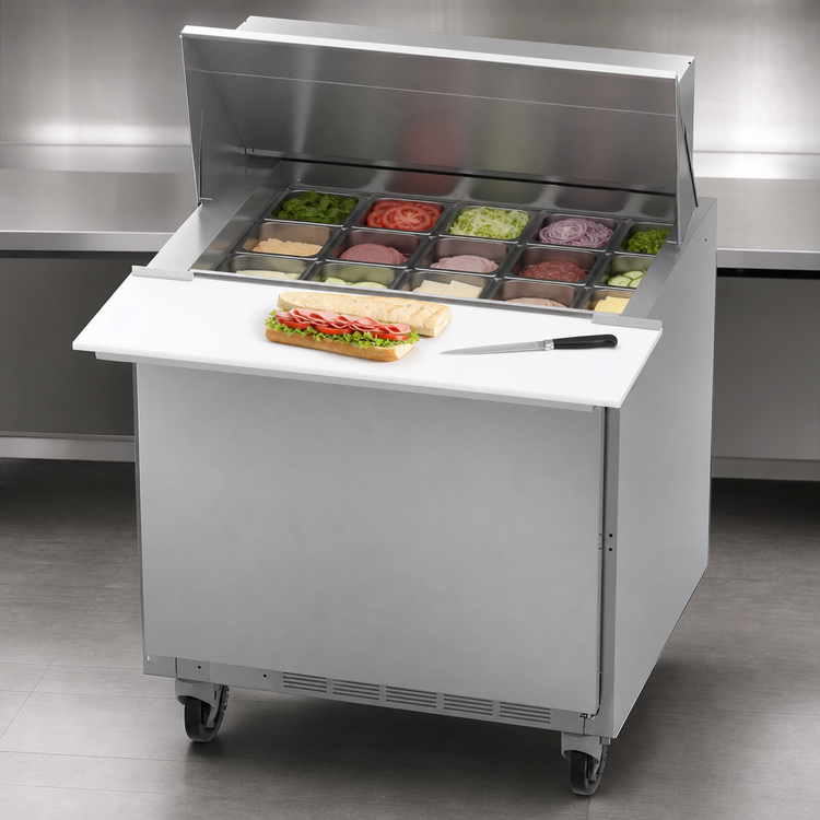 Product image #4 for Beverage-Air 32-Inch One-Section Sandwich Top Refrigerated Prep Table with Solid Door and 12-Pan Top