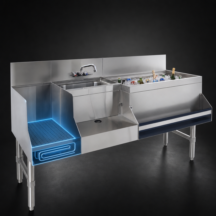Product image #4 for Advance Tabco Prestige Uni-Serv 48-Inch Underbar Speed Bar with Right-Side Ice Bin and Dump Sink