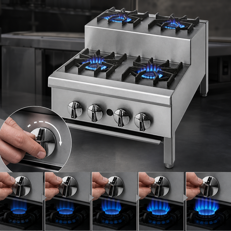 Product image #4 for Supreme 24-Inch Gas Countertop Step-Up Hotplate with 3 Open Burners and 3 Step-Up Open Burners