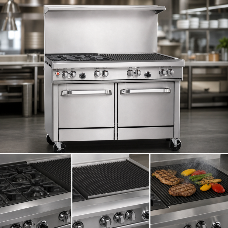 Product image #4 for Southbend Ultimate 48-Inch Gas Restaurant Range with 4 Star/Sauté Burners, 24-Inch Charbroiler, and 2 Space Saver Ovens