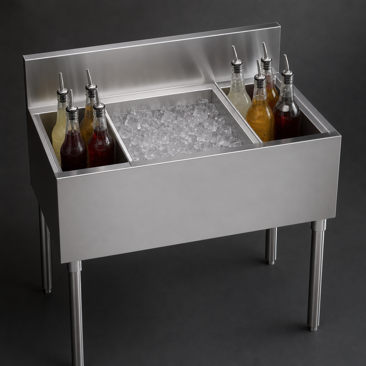 Product image #4 for Krowne Royal Series 34-Inch Underbar Speed Multi Station with 18-Inch Center Ice Bin and Dual 8-Inch Insulated Bottle Wells