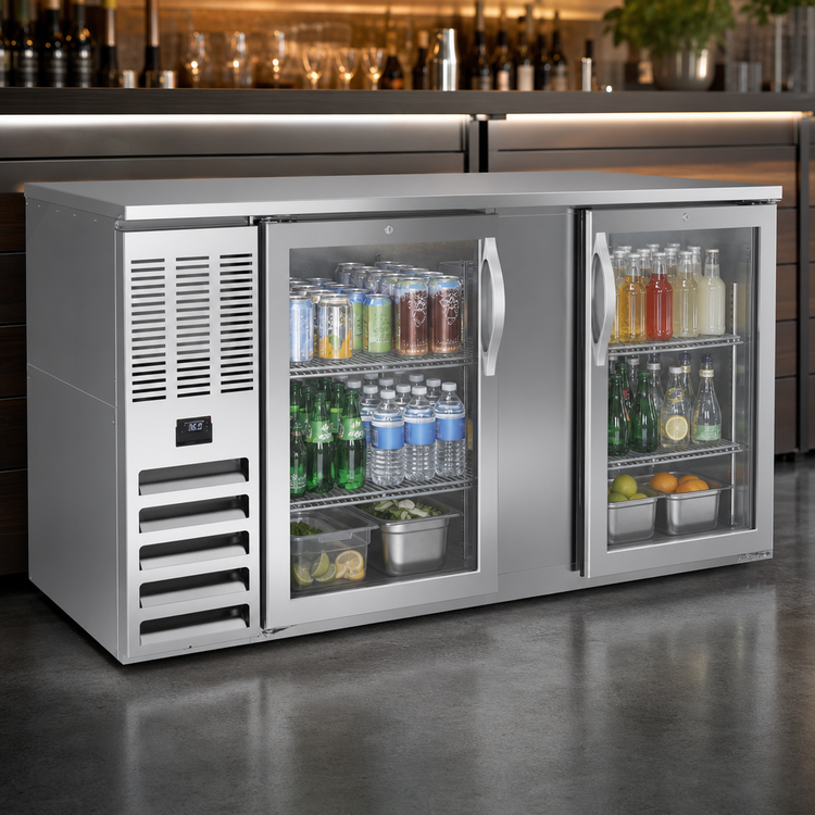 Product image #4 for Beverage-Air BB68HC-FG-S Two-Section Food-Rated Glass Door Back Bar Refrigerator, 68 Inch, Stainless Steel