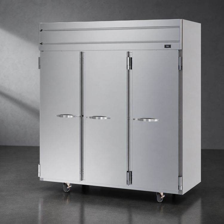 Product image #4 for Beverage Air Horizon Series Three-Section Solid Door Reach-In Refrigerator, 71.52 Cu. Ft., Top-Mounted Self-Contained