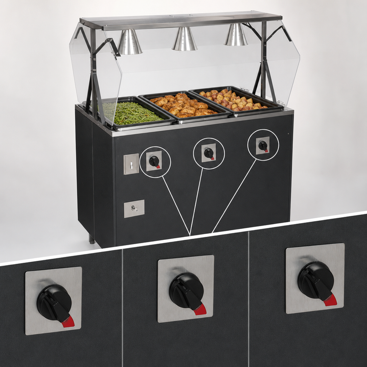 Product image #4 for Vollrath 2-Series Affordable Portable 3-Well Hot Food Station with Buffet-Style Breath Guard and Sliding Door Storage Base, Granite Finish, 120V