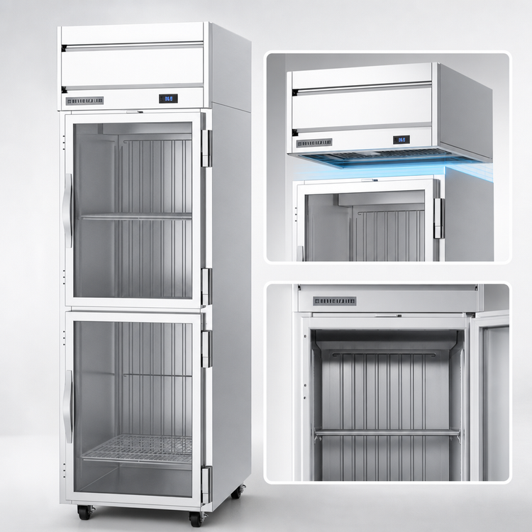 Product image #4 for Beverage-Air Horizon Series One-Section Reach-In Refrigerator with Two Half Glass Doors, Top-Mounted Self-Contained R290, 22.28 Cu. Ft.