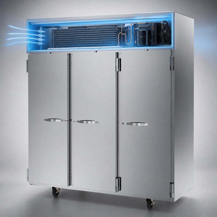 Product image #4 for Beverage Air Horizon Series Three-Section Solid Door Reach-In Refrigerator, Top-Mount Self-Contained