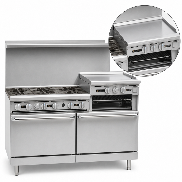 Product image #4 for Imperial Pro Series 60-Inch Gas Restaurant Range with 6 Open Burners, 24-Inch Raised Griddle/Broiler, Standard Oven, and Cabinet Base