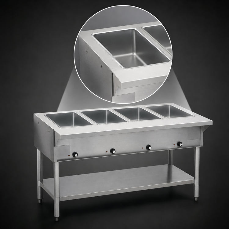Product image #4 for Eagle Group SDHT4-120 Electric Hot Food Table with Stainless Steel Base, Open Base, 4 Dry Wells, 120V