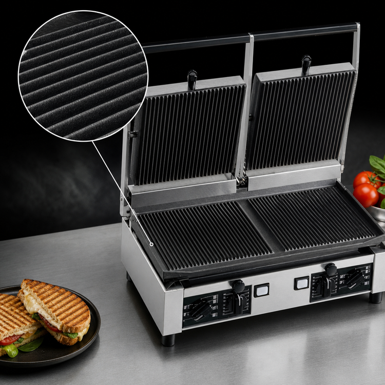Product image #4 for Univex Double Countertop Electric Panini Press with Ribbed Cast Iron Plates