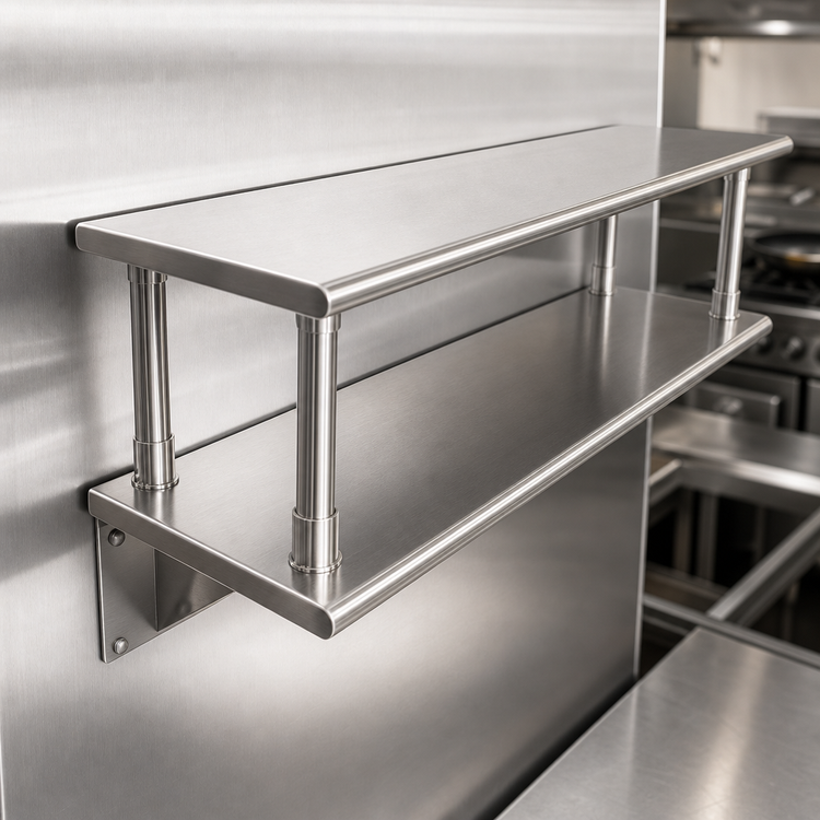 Product image #4 for Eagle Group PTS-2484-2 84"W x 24"D Pass-Thru Shelf with Overshelf, Wall-Mounted Stainless Steel