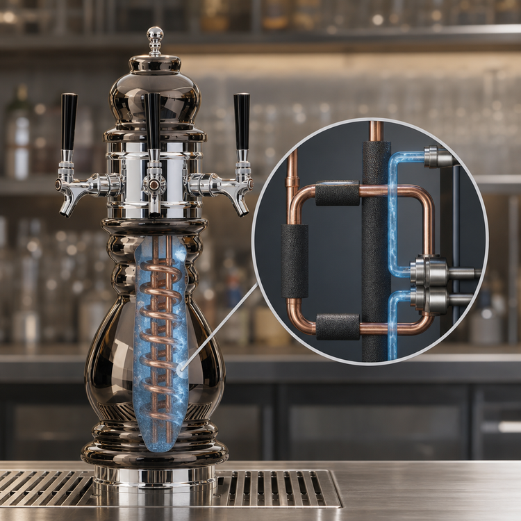 Product image #4 for Glastender Black Forest 3-Faucet Glycol-Cooled Draft Dispensing Tower with Polished Brass Finish