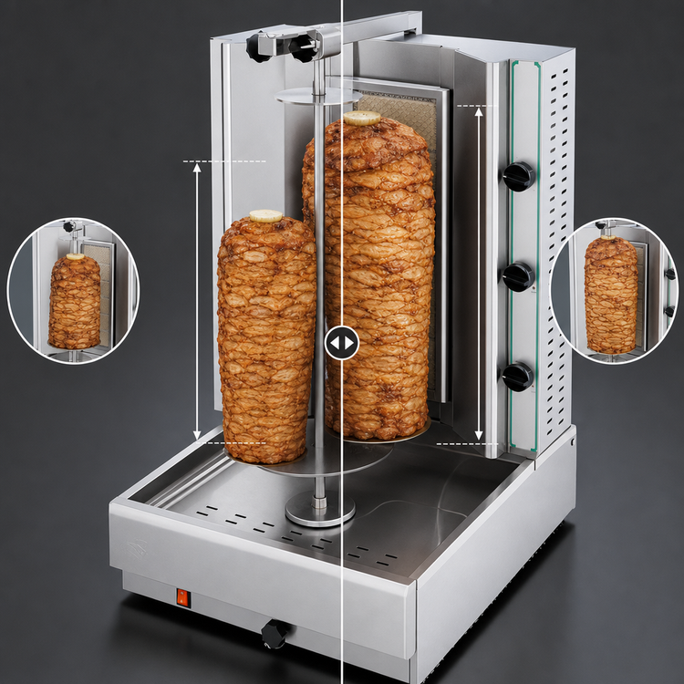 Product image #4 for Visvardis Gas Vertical Broiler Gyro Machine, 66-100 lb. Capacity, Stainless Steel, 36,000 BTU
