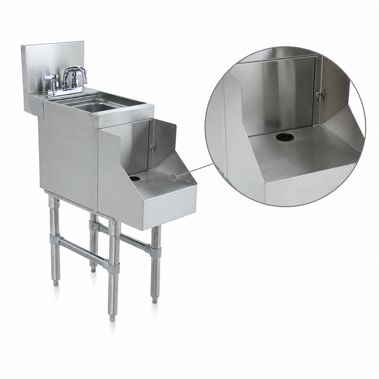Product image #4 for Advance Tabco Prestige Supreme 12-Inch Wide Free-Standing Blender Station with Dump Sink, Deck-Mount Faucet and Recessed Blender Shelf