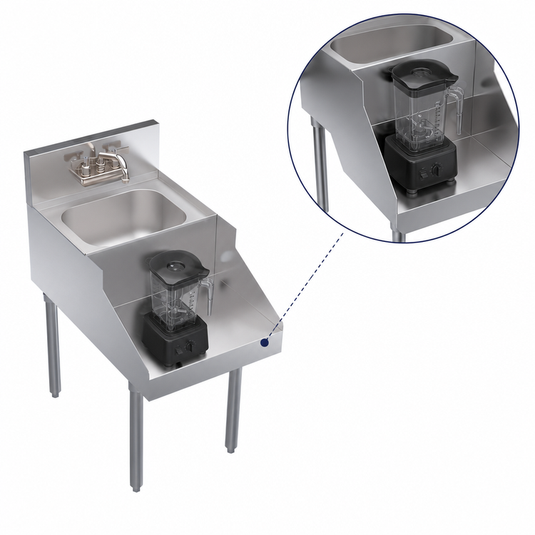 Product image #4 for Krowne Royal Series 18 Inch Wide Freestanding Underbar Blender Station with Dump Sink and Recessed Blender Shelf