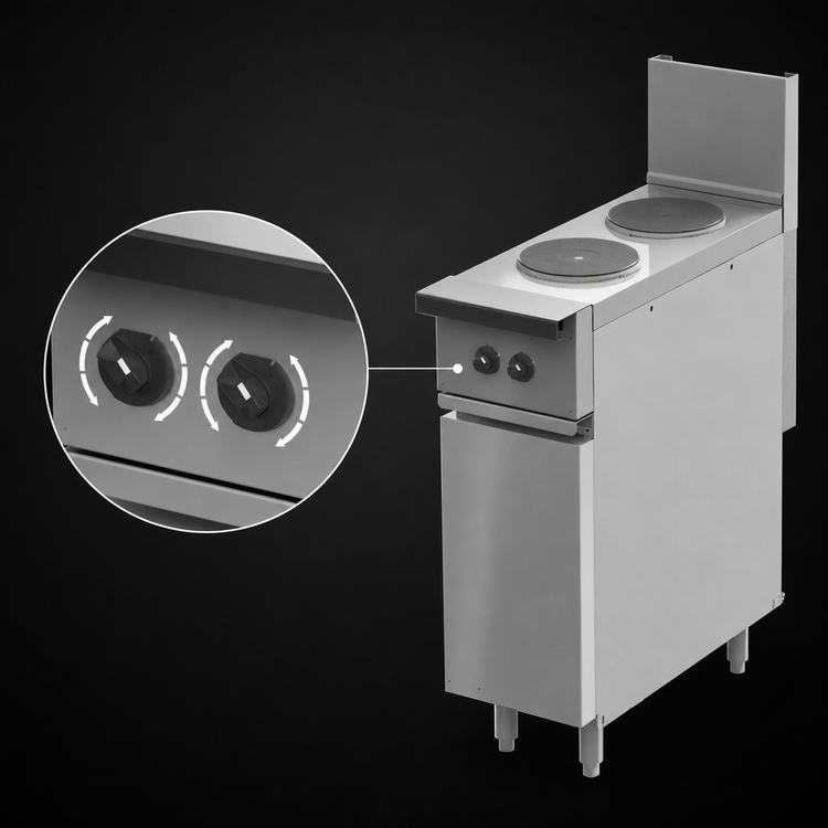 Product image #4 for Vulcan Expando 12-Inch Electric Restaurant Range with 2 French Plates, 240V, Enclosed Base